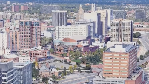 An aerial view of Newark, New Jersey during the day.