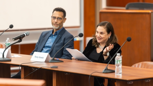 International Human Rights Clinic Director Penny Venetis speaks on a panel.