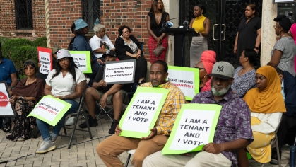 Tenants and attorneys at housing press conference 
