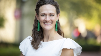 woman smiling outside