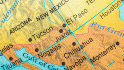 map of the border between the United States and Mexico