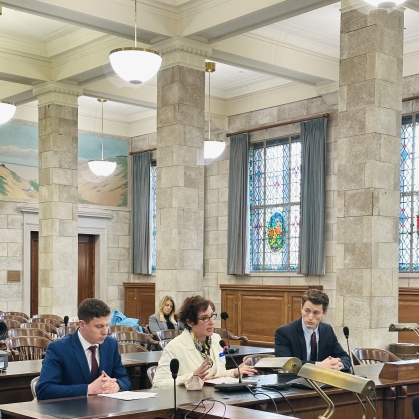 Professor and students testifying at New Jersey courthouse hearing