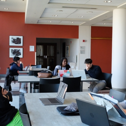 Students talking and studying
