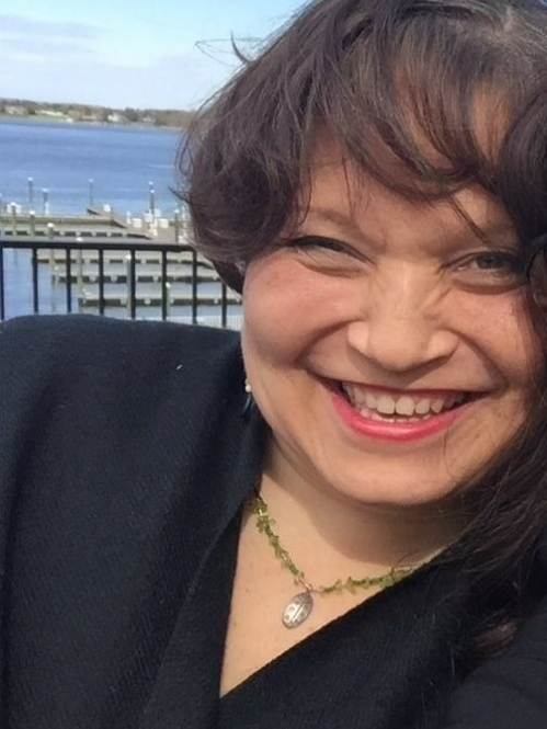 a woman smiling