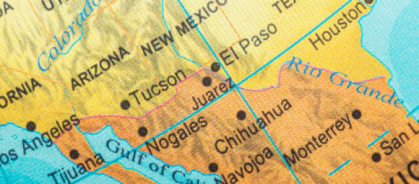 map of the border between the United States and Mexico